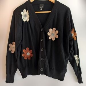 Aveda Black Floral Women's Cardigan
